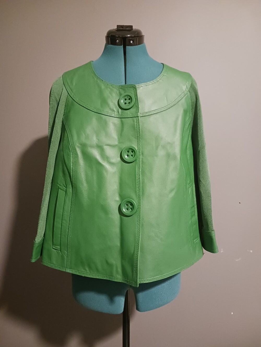 NYGARD Vintage Green Short Genuine Leather Jacket Size M,